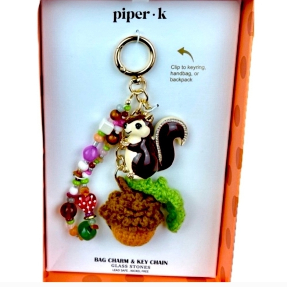 🐿️🔹️Piper K🔹️  Adorable Squirrel with Acorn Fall Bag Charm & Key Chain